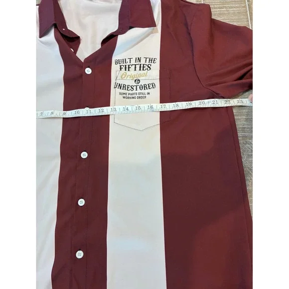 Built In The Fifties Retro Bowling Shirt Mens Medium Burgundy White Short Sleeve - Picture 6 of 6